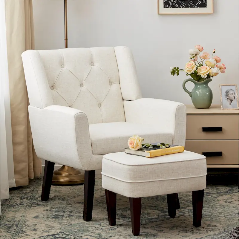 HUIMO Fabric Arm Chair Accent Chair and Ottoman Set Grey/ Beige/ Blue/ Dark Teal