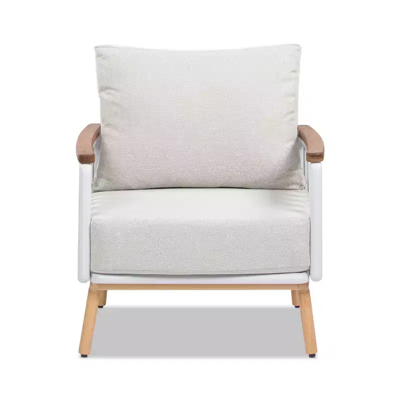 Jennifer Taylor Home Calarono 29 Teak & Aluminum Patio Accent Arm Chair, Sand Dune Chenille