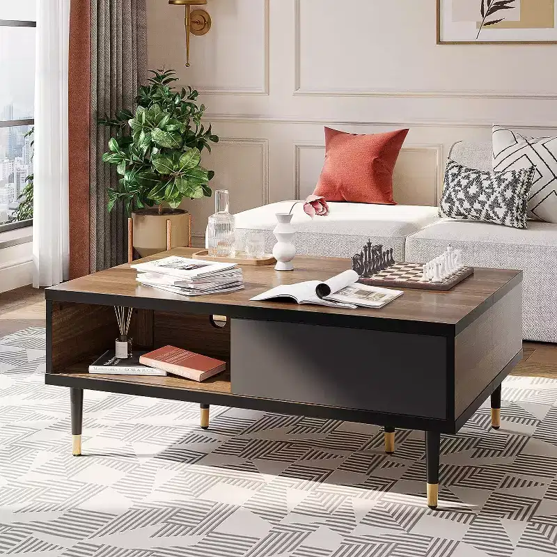 Bestier 80 Mid Century Modern TV Stand Entertainment Center for TVs up to 85, 2-in-1 Long TV Console, Square Coffee Table with Sliding Door