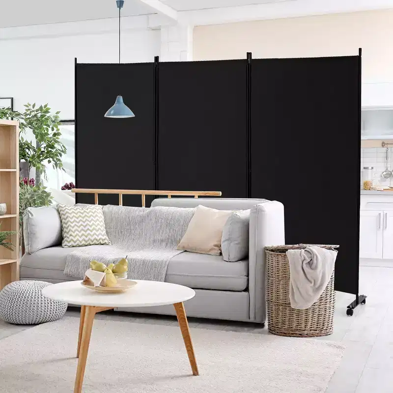 3-Panel Folding Room Divider 6Ft Rolling Privacy Screen with Lockable Wheels, Black/Brown/Grey/White