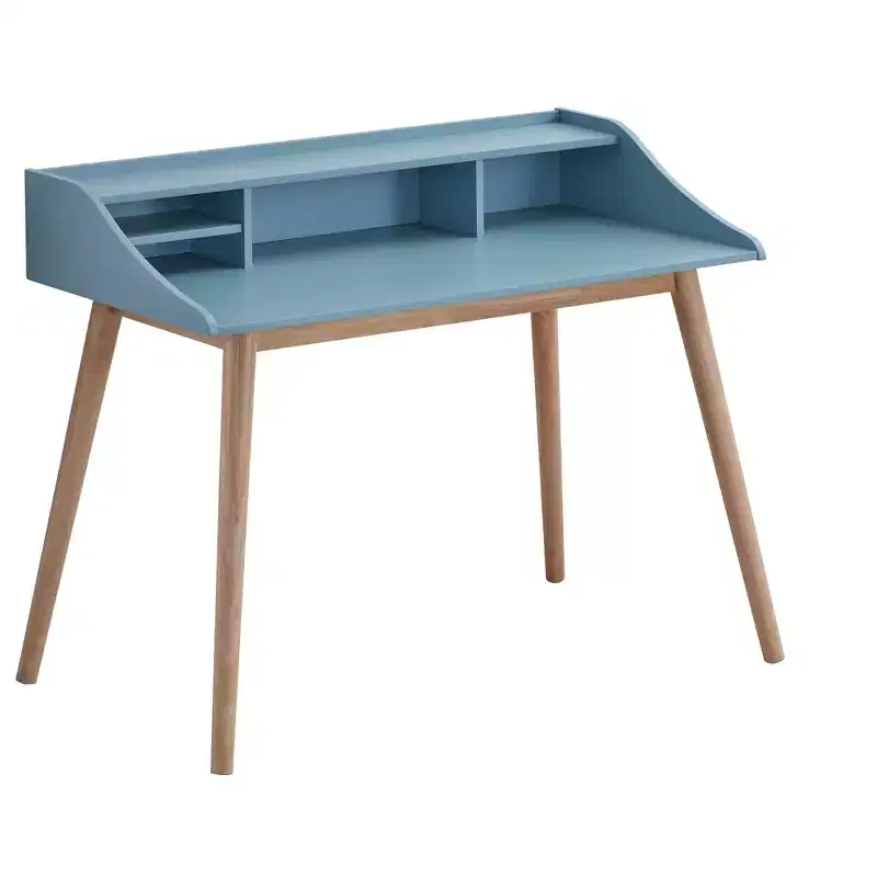 Roundhill Furniture Roskilde Mid-Century Modern Wood Writing Desk with Hutch, Blue