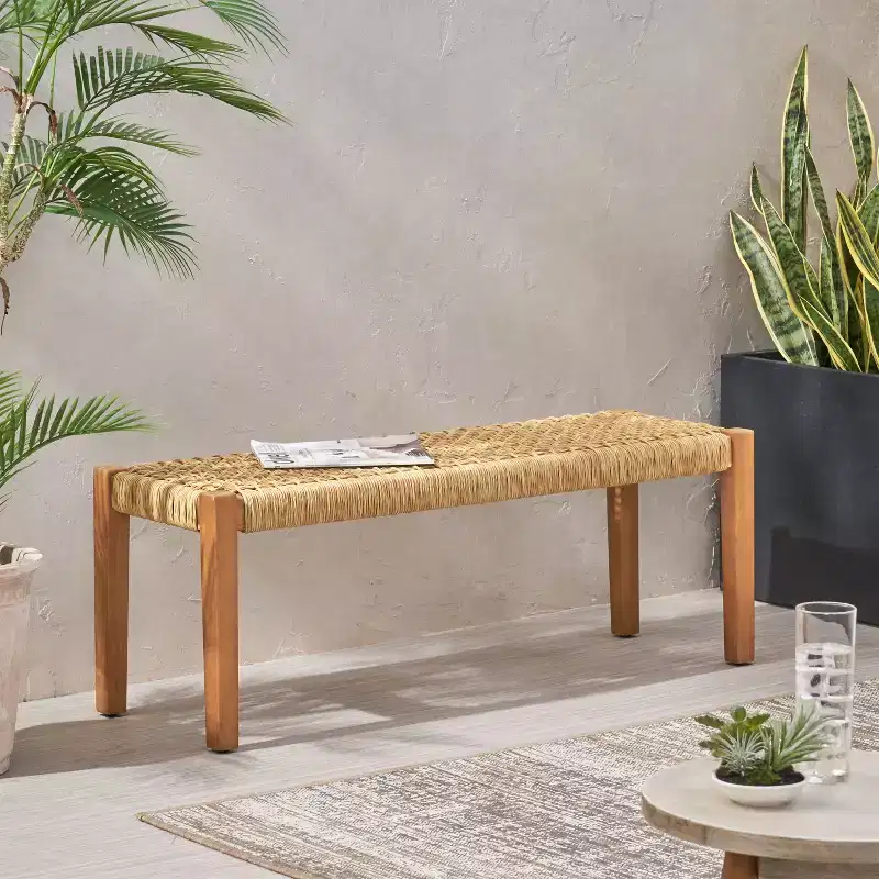 Christopher Knight Home Angie 43 Outdoor Acacia Wood and Wicker Bench, Teak/Brown