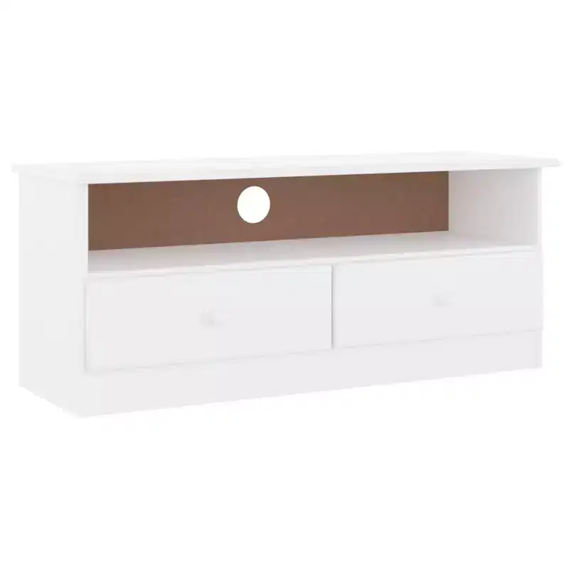 vidaXL ALTA TV Cabinet - Solid Pine Wood TV Stand with Drawers - White, Scandinavian Styling, Ample Storage Space, 39.4x13.8x16.1