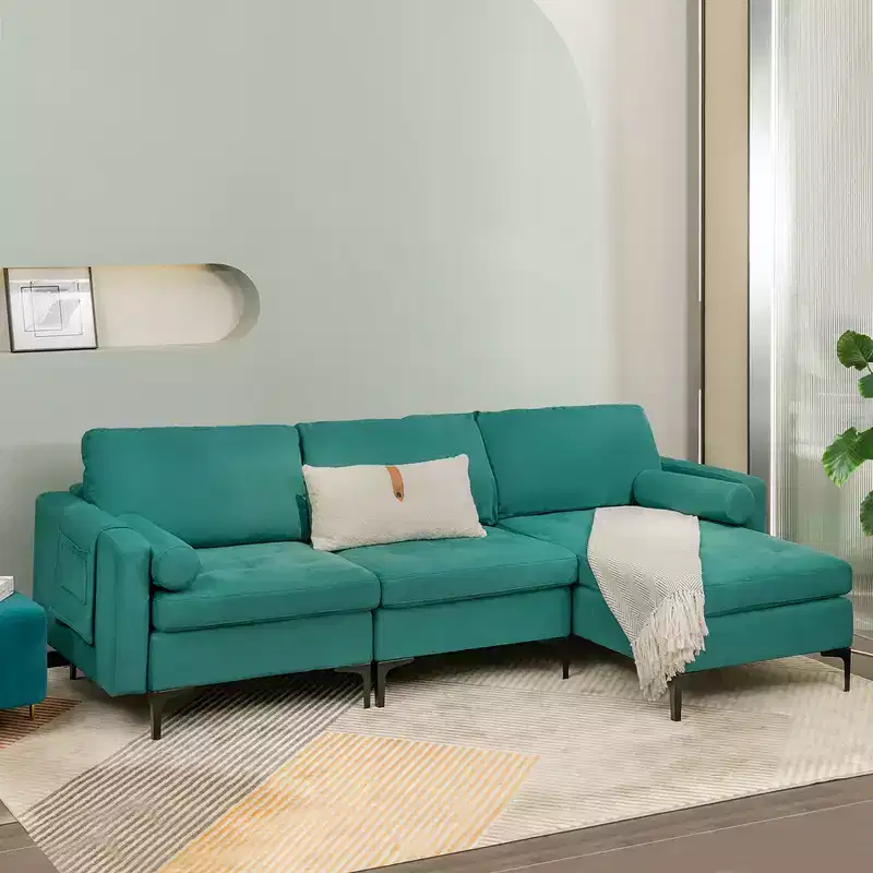 Costway Modular L-shaped Sectional Sofa w/ Reversible Chaise & 2 USB Ports Teal