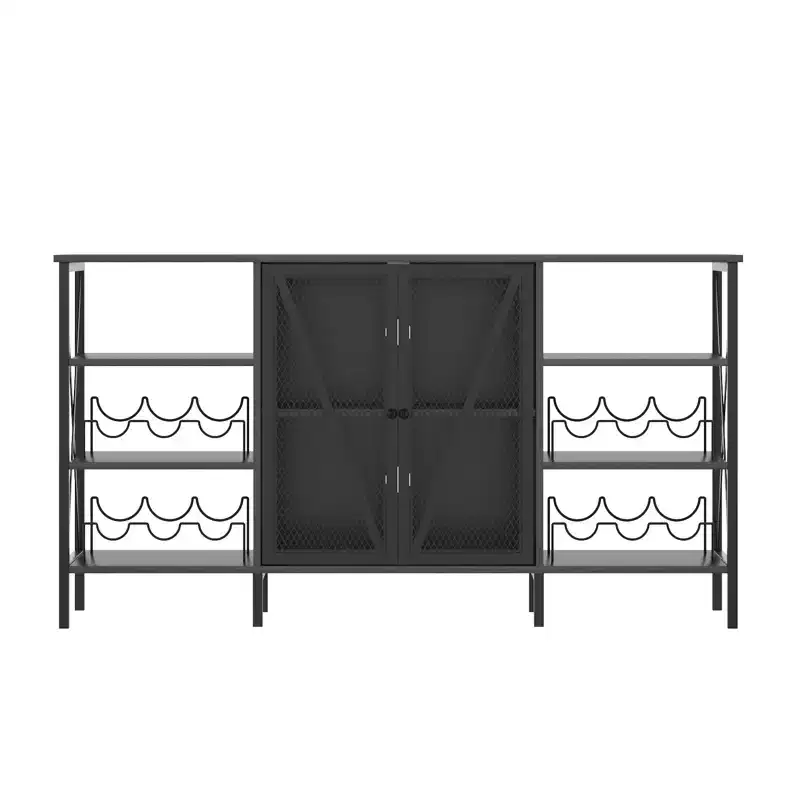 TruAIR Farmhouse Wine Bar Cabinet with LED Light, Industrial Coffee Bar with Wine Rack and Glass Holder
