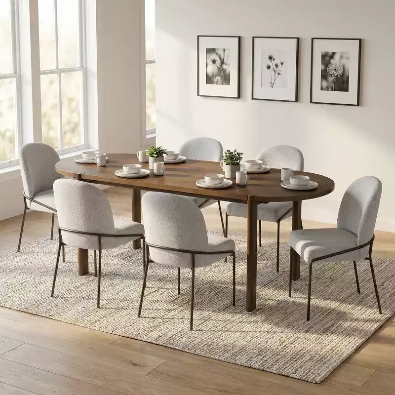 Christopher Knight Home Samori Modern 7 Piece Patio Rubberwood and Iron Dining Set with Oval Table and Upholstered Chairs