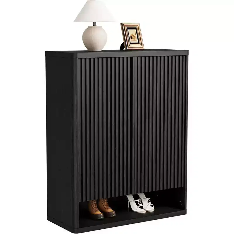 Modern Wood Shoe Storage Cabinet with Drawer & Adjustable Shelves