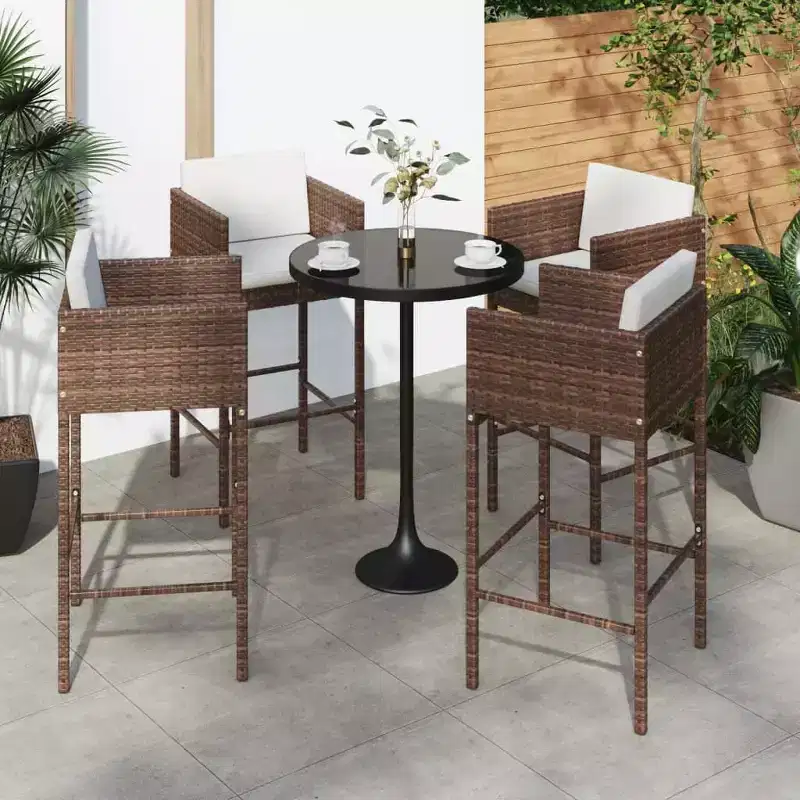 vidaXL Bar Stool Set of 4 Poly Rattan, Powder-Coated Steel