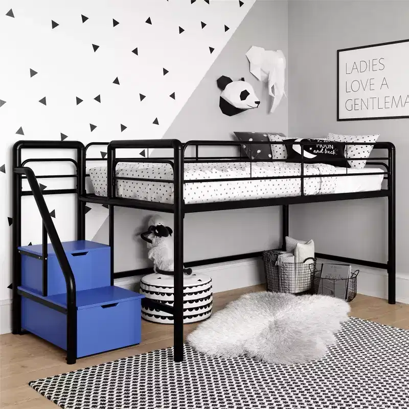 DHP Sol Junior Twin Metal Loft Bed with Storage Steps