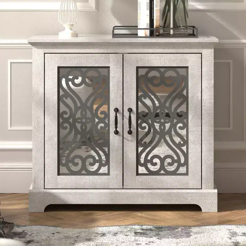 White 2-Door Cut-Out Accent Cabinet – 1 Person