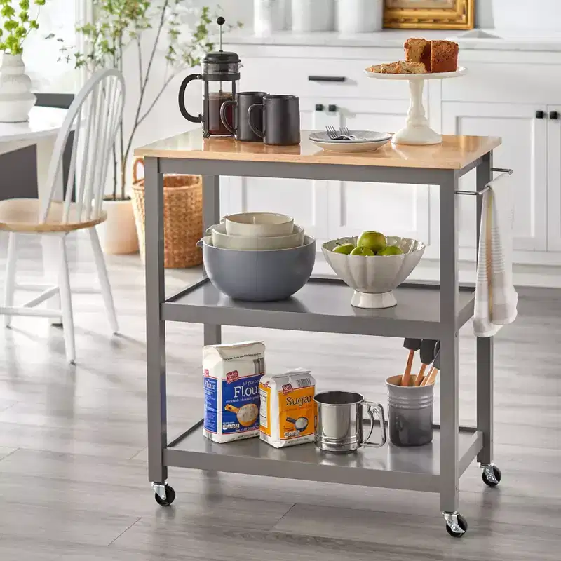 Kitchen 2-Tier Rolling Cart, Black