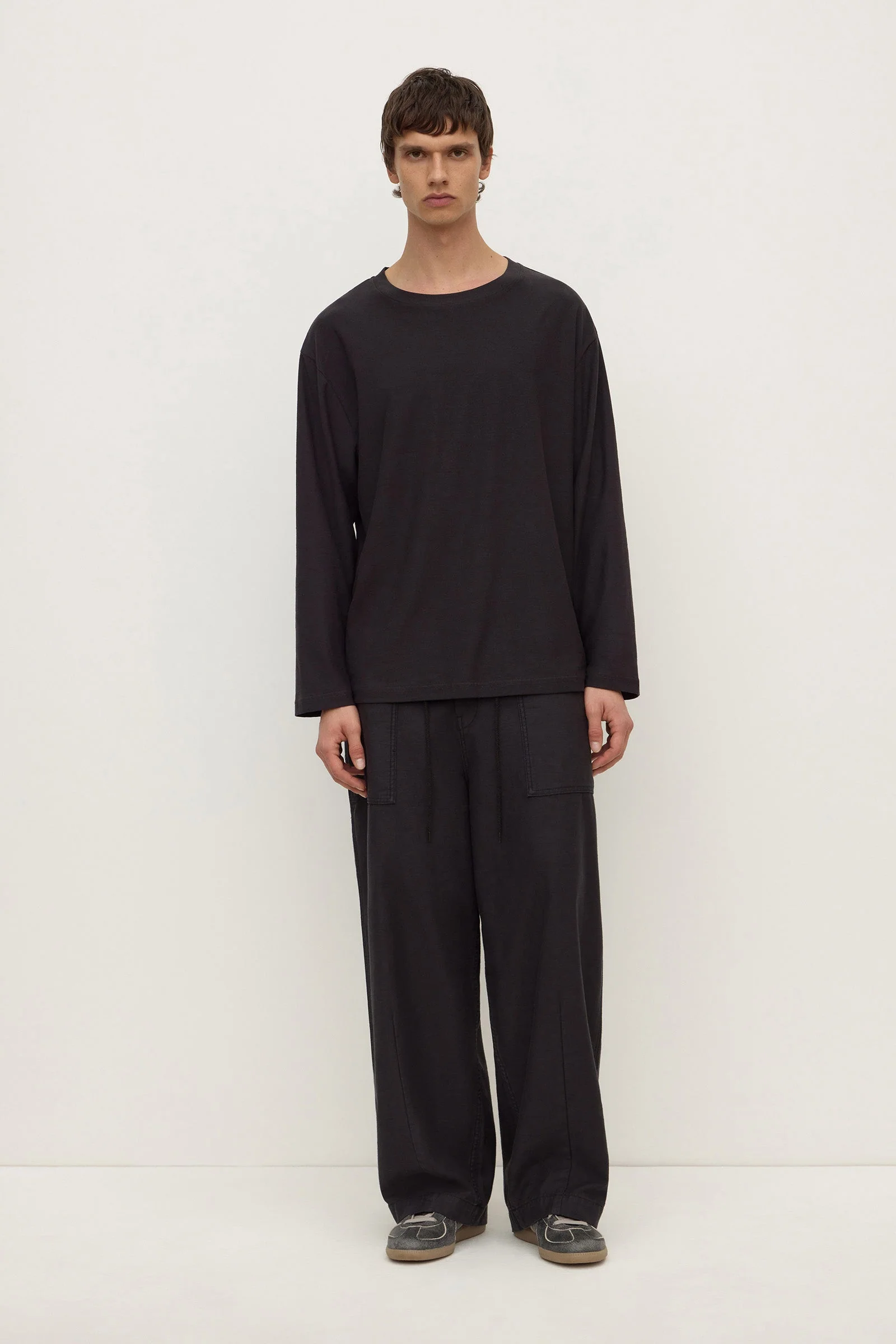 Washed Black Cotton Hemp Long Sleeve Tee