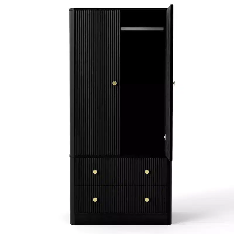AEELLEEA Clothing Wardrobe 2 Doors 2 Drawers Elegant Wooden Freestanding Storage Cabinet for Bedroom Living Room Office