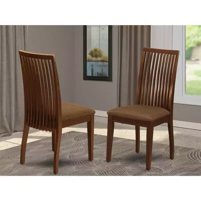 Ipswich Dining Room Chairs Linen Fabric Solid Wood Chairs of 2 Mahogany