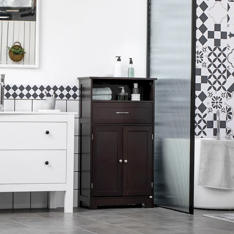 kleankin Modern Bathroom Storage Cabinet Free Standing Cupboard with Drawer and Adjustable Shelf - 11.75*23.5*42.75