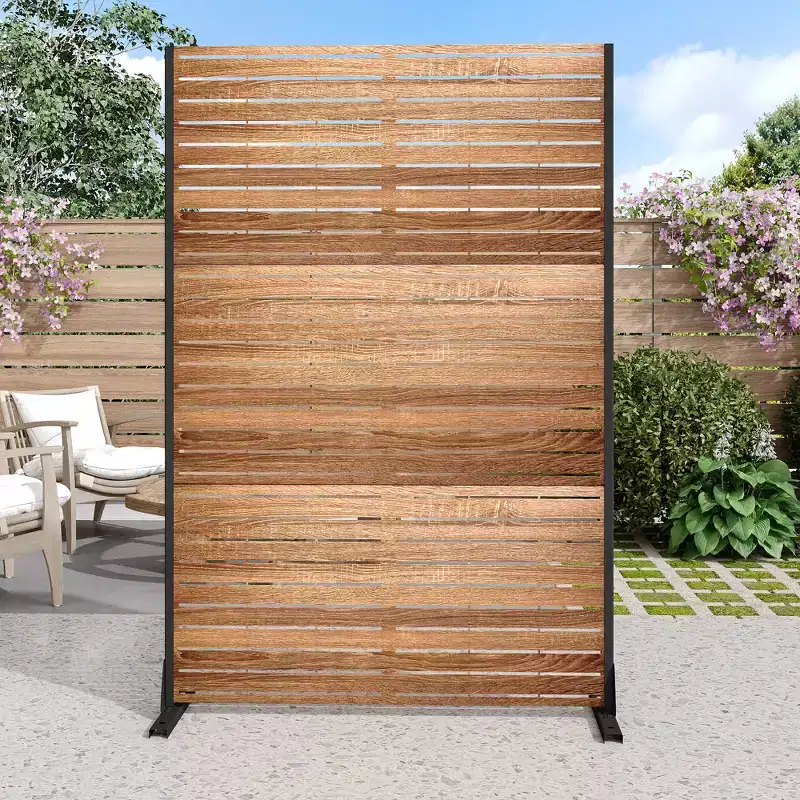 MAYEERTY 72 inch Room Divider with Galvanized Frame Wood Gain Privacy Screen Garden Fence Patio Beige
