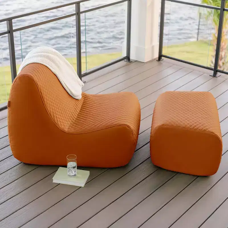 Big Joe Solvana Outdoor Patio Furniture Set, Weather-Resistant Cool Touch Silicone Stitched Leather Chair and Ottoman, 2 Piece Sectional, Honey Sand