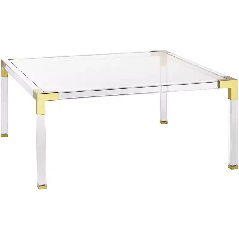 55 Downing Street Hanna Modern Cast Acrylic Square Coffee Table 40 Wide Clear Gold Tempered Glass Tabletop for Living Room Bedroom Bedside Entryway