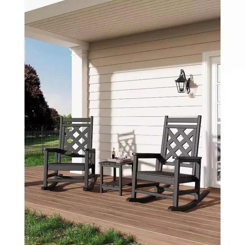 Outdoor Adirondack Rocking Chair - All-Weather HDPE Porch Rocker with High Back, Outdoor Fire Pit Chair for Garden, Lawn, Yard, Patio, Backyard