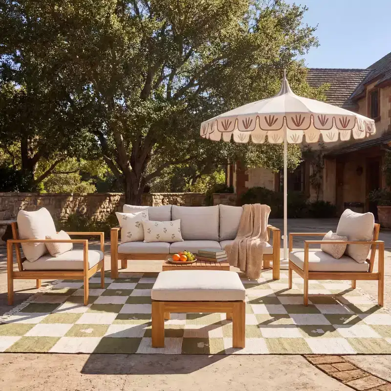 Christopher Knight Home Norman 5 Pieces Outdoor Slat Design Acacia Wood Upholstered Seating Set