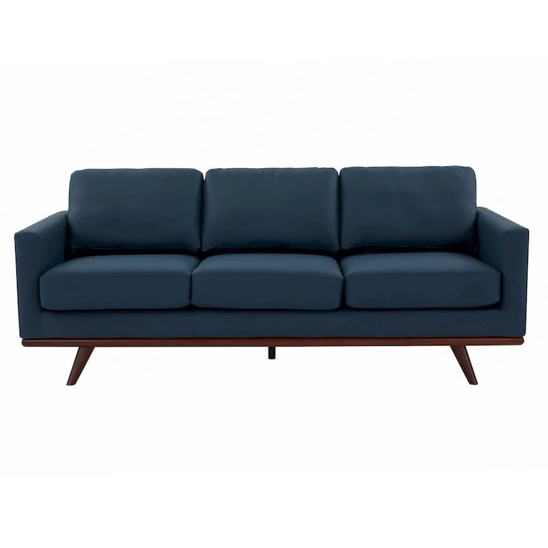 Chester Leather 3-Seater Sofa with Birch Wood Base Modern Living Room Couch with Removable Cushions - 83