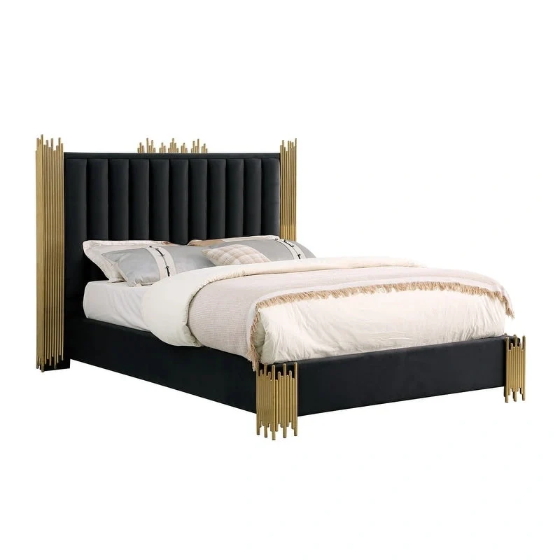 Velvet Platform Bed with Metal Legs