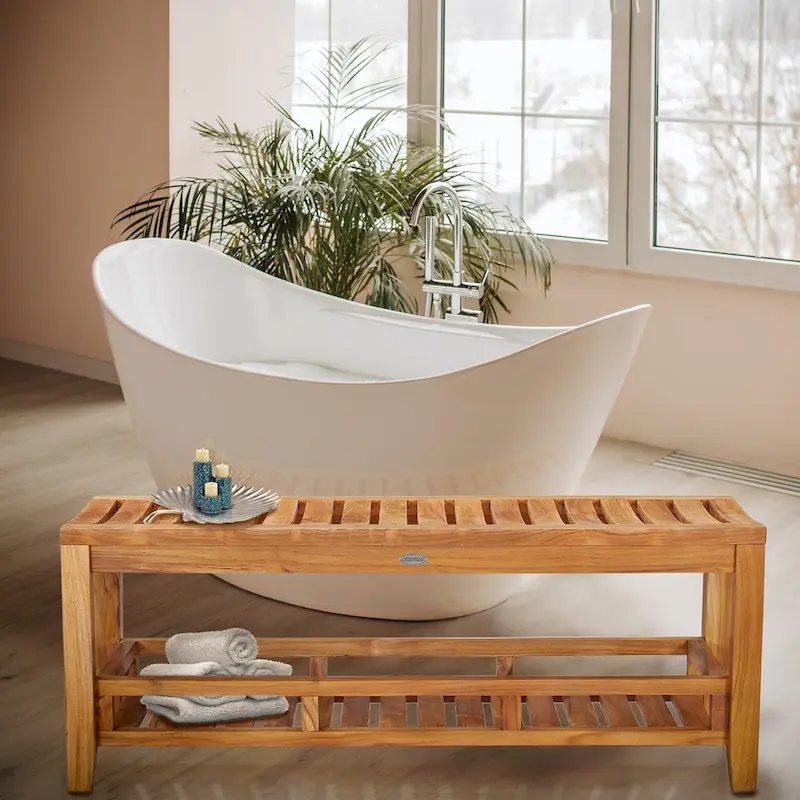 Teak Wood Nassau Shower Stool / Bench with Shelf, 47 inch