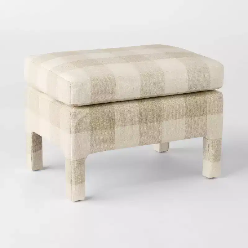 Fully Upholstered Ottoman with Wooden Frame - Textured Fabric, Modern Accent Piece