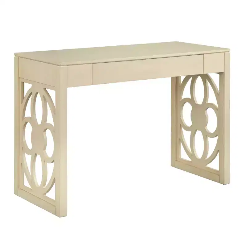 Floral Panel Legs Writing Desk with Drawer – Antique White, 44