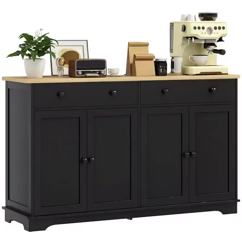 Sideboard Buffet Cabinet with Storage, Modern Kitchen Cabinet with 4 Doors, 2 Drawers and 2 Adjustable Shelves, Coffee Bar Cabinet