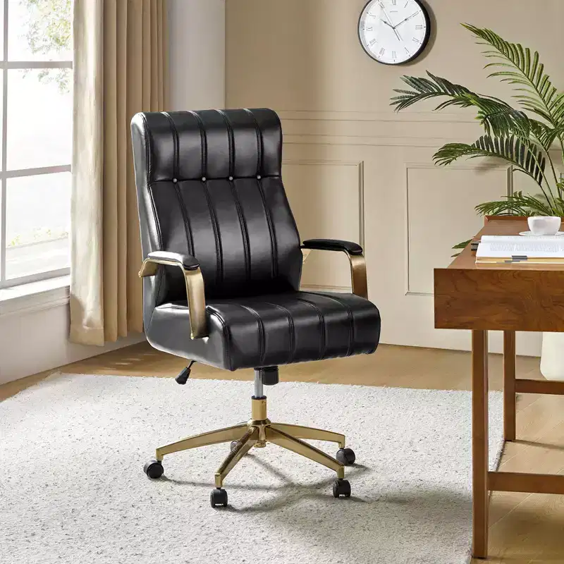 Modern Leather Swivel Tilting Office Chair with Channel Tufted Design