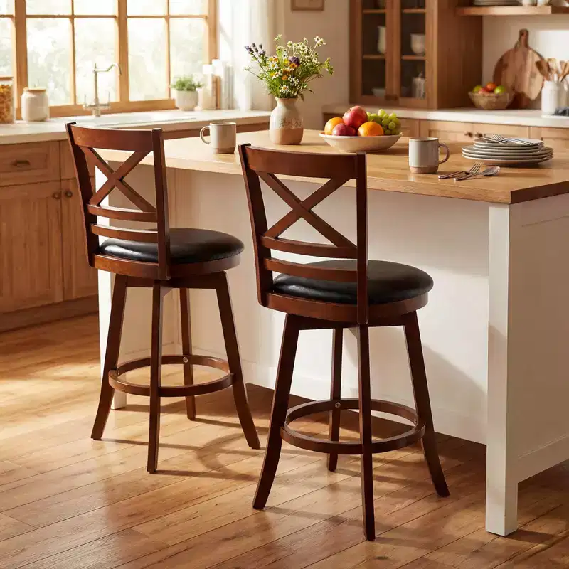 Costway 25 Swivel Counter Barstools Set of 2/4 with Backrest & Faux Leather Upholstered Seat