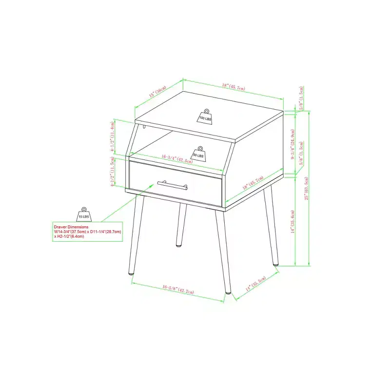 Modern 1-Drawer Angled Side Table Black MDF