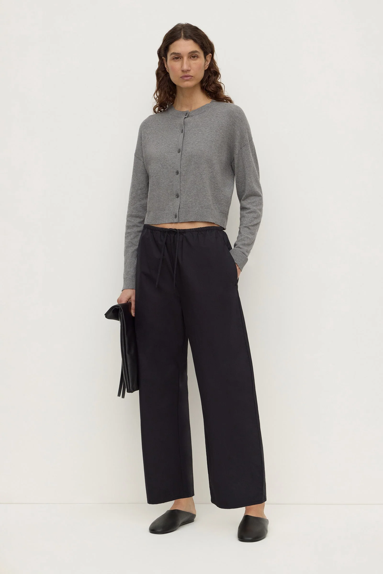 Black Cotton Barrel Leg Pant