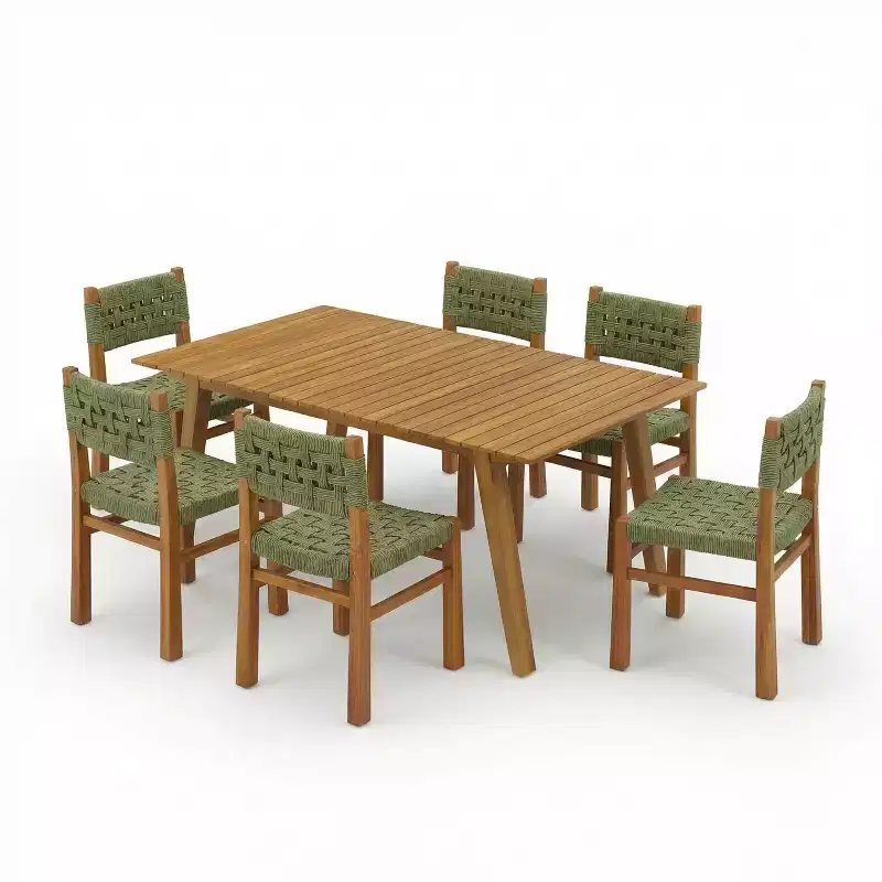 Christopher Knight Home Elvira 7 Piece Outdoor Rustic Woven Wicker Acacia Wood Dining Set