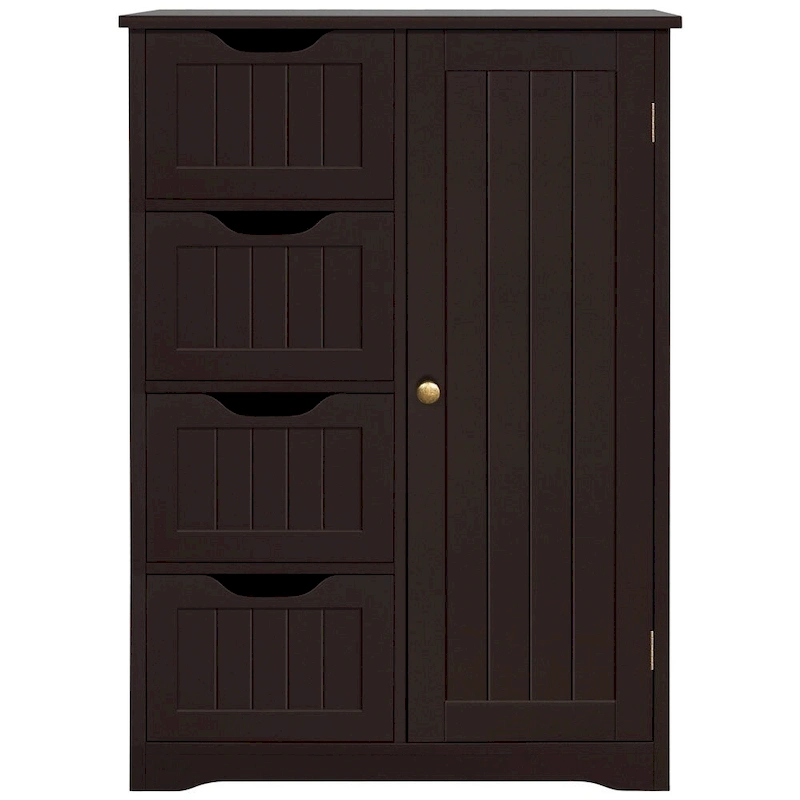 Yaheetech Large Bathroom Storage Cabinet Free-Standing Floor Cabinet with 4 Drawers and 1 Cupboard - N/A