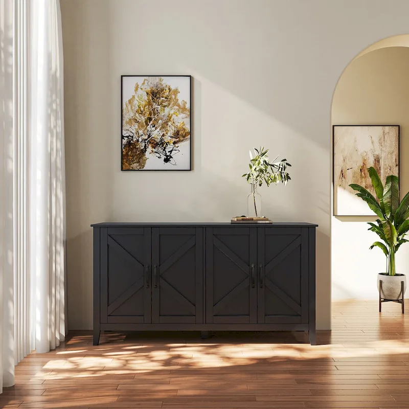 4-Door Storage Cabinet with Open Shelves