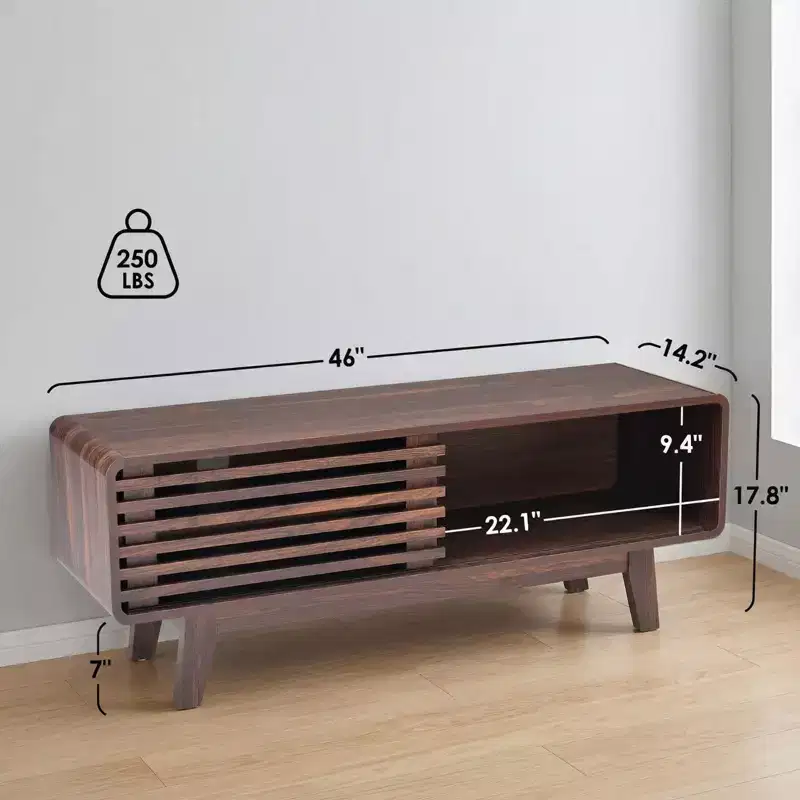 JVNOXK Mid-Century Modern TV Stand for TVs up to 59 with Sliding Doors & Open Storage