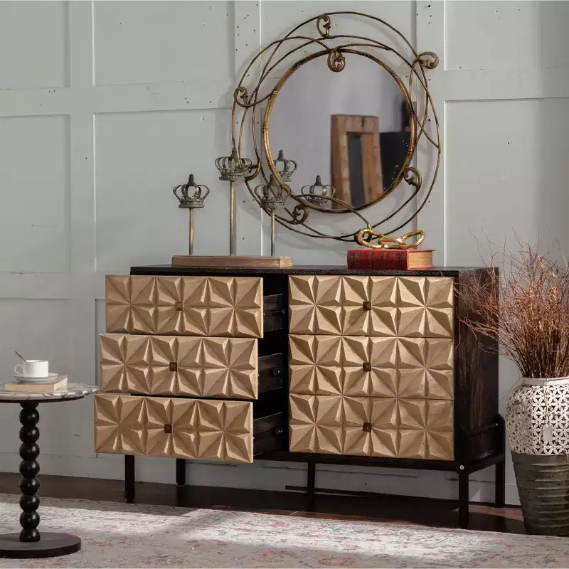 Brynn Mid-Century Modern Geometric Pattern Sideboard Storage Cabinet