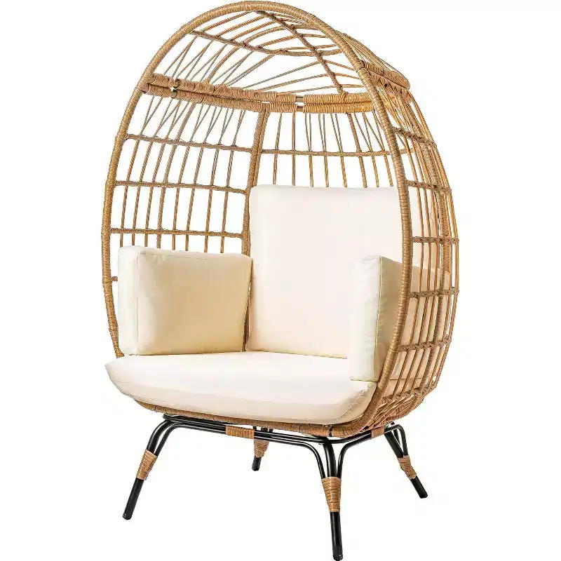 Wicker Egg Chair  PE Rattan Patio Chair with Steel Frame & Ivory Cushion  Perfect for Backyard, Balcony, Garden & Indoor Lounging MAPLE 99