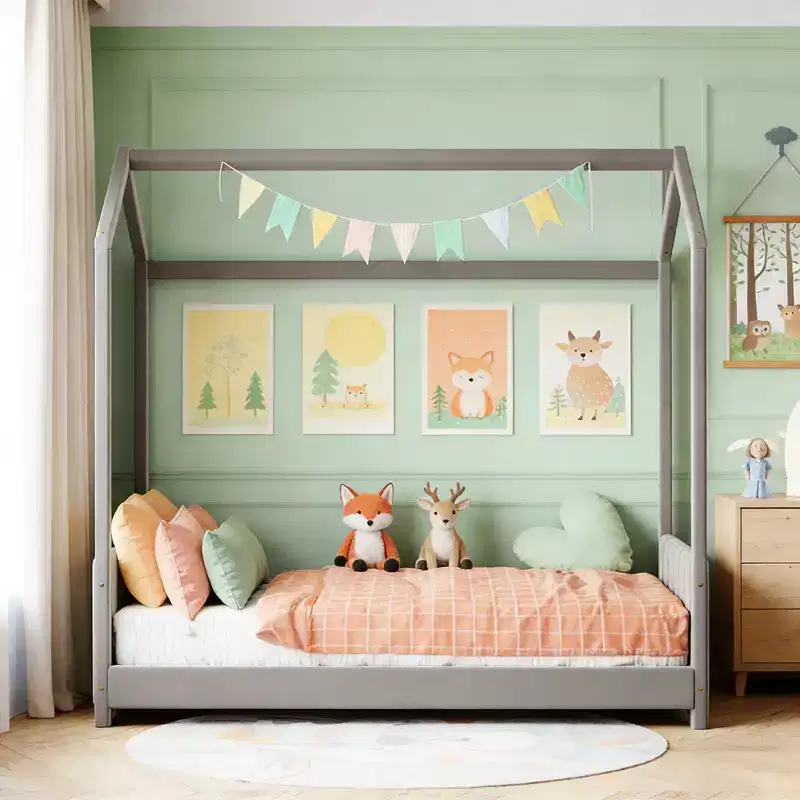 Luxystar Velvet House Bed for Kids' Room, Gray