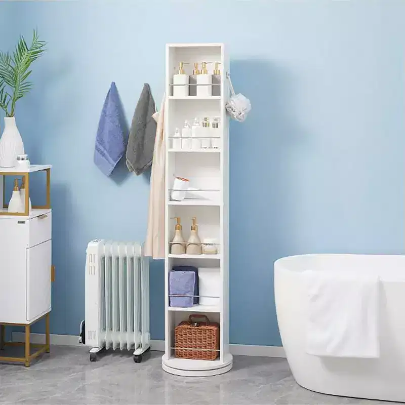 Evideco French Home Goods White Rotating Bathroom Storage Cabinet Swivel Tower Cabinet Organizer with Mirror