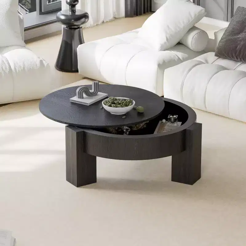 MDF Round Coffee Table with Flip-Top Storage 33.07''W x 14.96''H