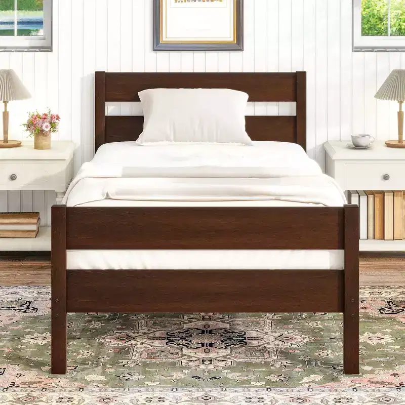 Whisen Twin Size Storage Bed with Headboard - Solid Rubber Wood Frame, Space-Saving Design & Underbed Storage