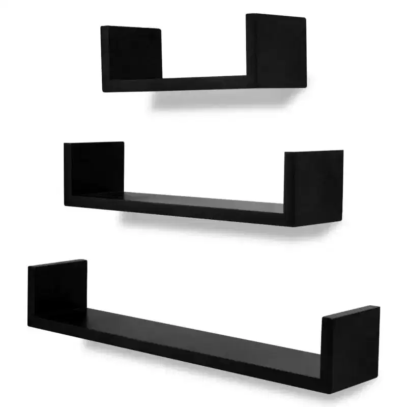 Wall Rack Set of 6 Black MDF Small, Medium, Large Wall mounting