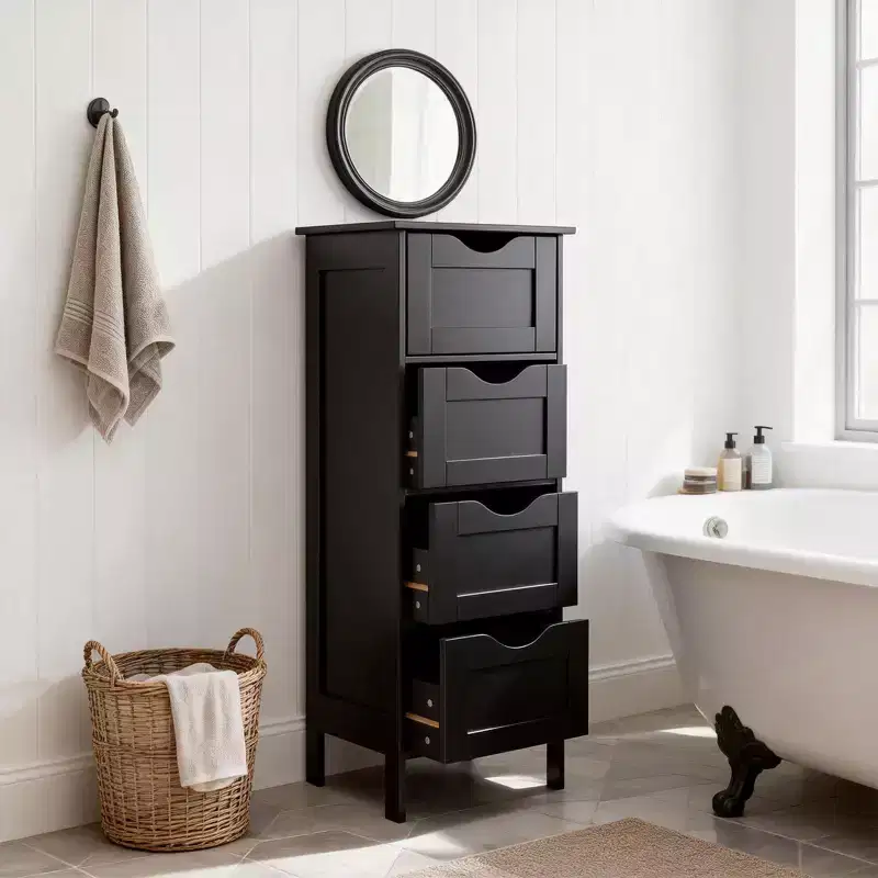 Black Bathroom Standing Cabinet 4-Drawers