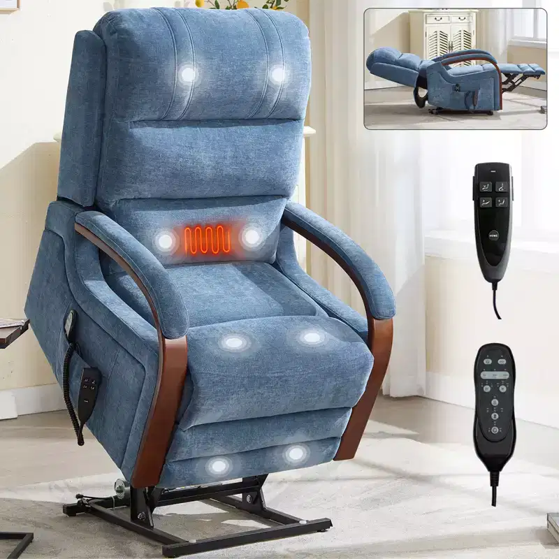 CLIHOME Power Chenille Lift Recliner Chair Dual Motor Infinite Position with Solid Wood Armrests, Heat Massage and Heavy Duty Motion Mechanism