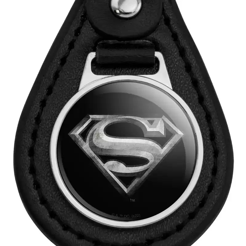 Superman Steel Logo Black Leather Keychain