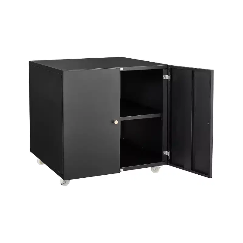 Steel Double-Door Printer Cabinet with Lockable Casters, Modern Storage Organizer