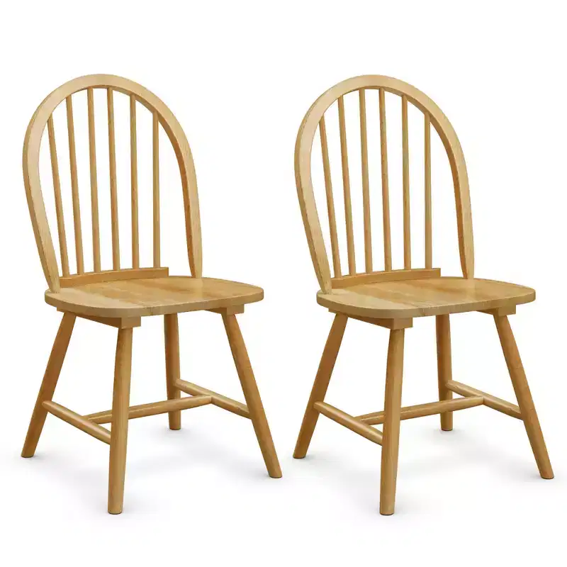 Set of 2 Windsor Dining Side Chairs – Wood Spindle Back, Natural Finish
